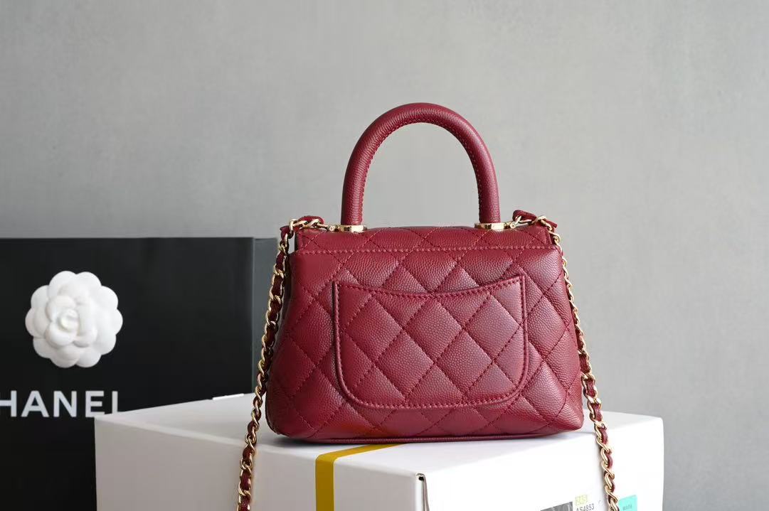 C*C Clutch Top Handle 14.5cm Dark Red Grained Calfskin