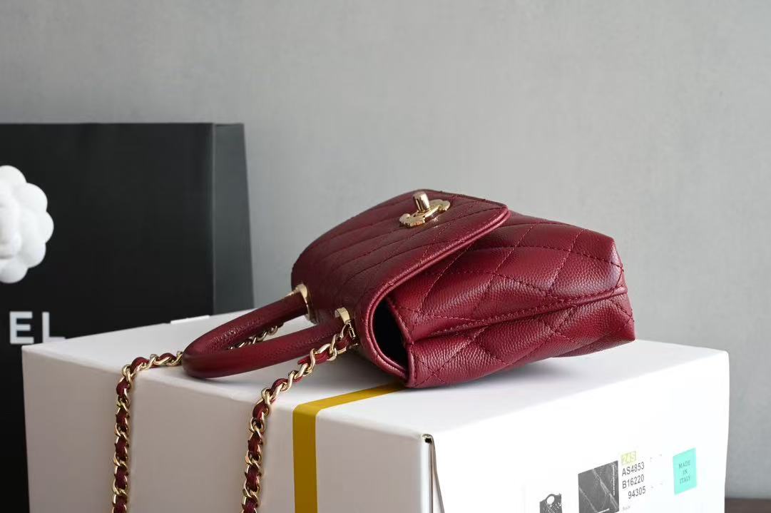 C*C Clutch Top Handle 14.5cm Dark Red Grained Calfskin