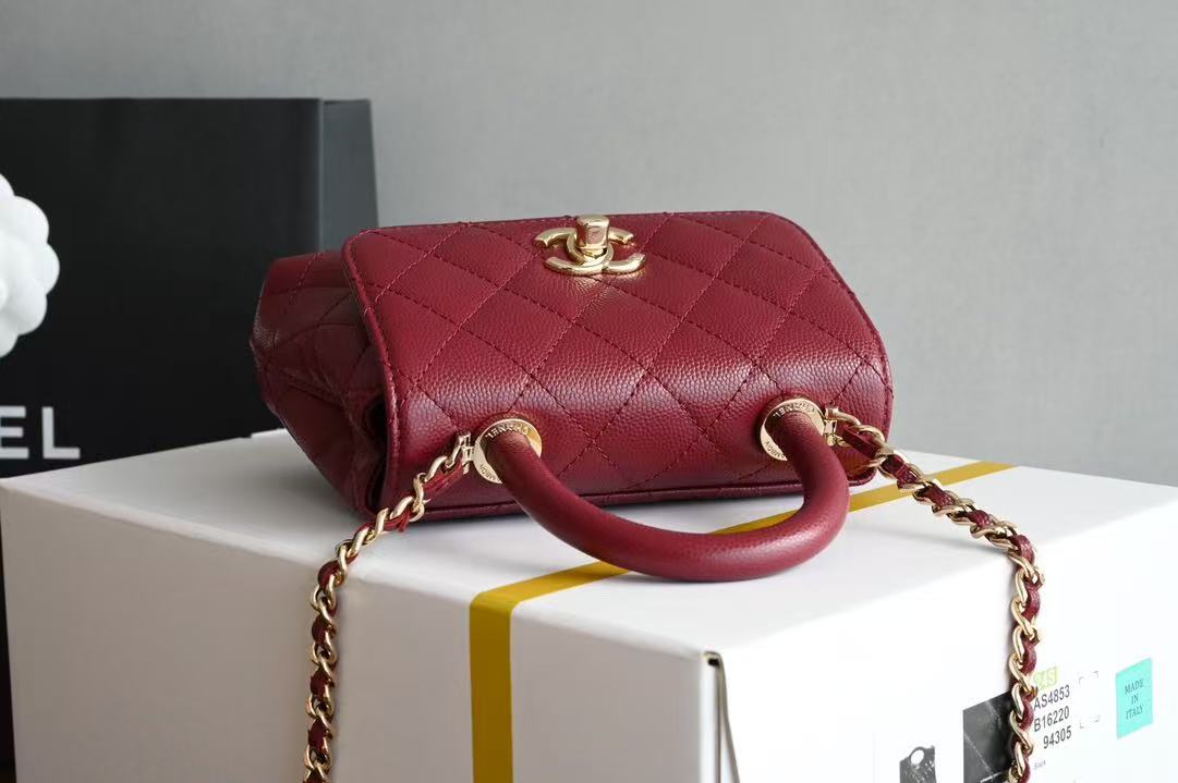 C*C Clutch Top Handle 14.5cm Dark Red Grained Calfskin
