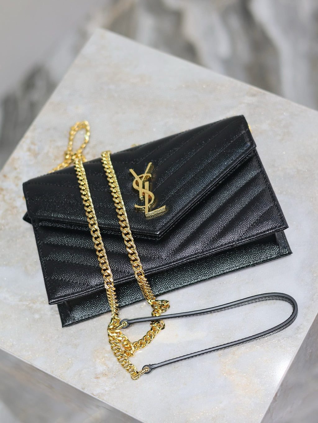 Y*S*L WOC Small Envelope Bag 19cm Black Caviar GHW