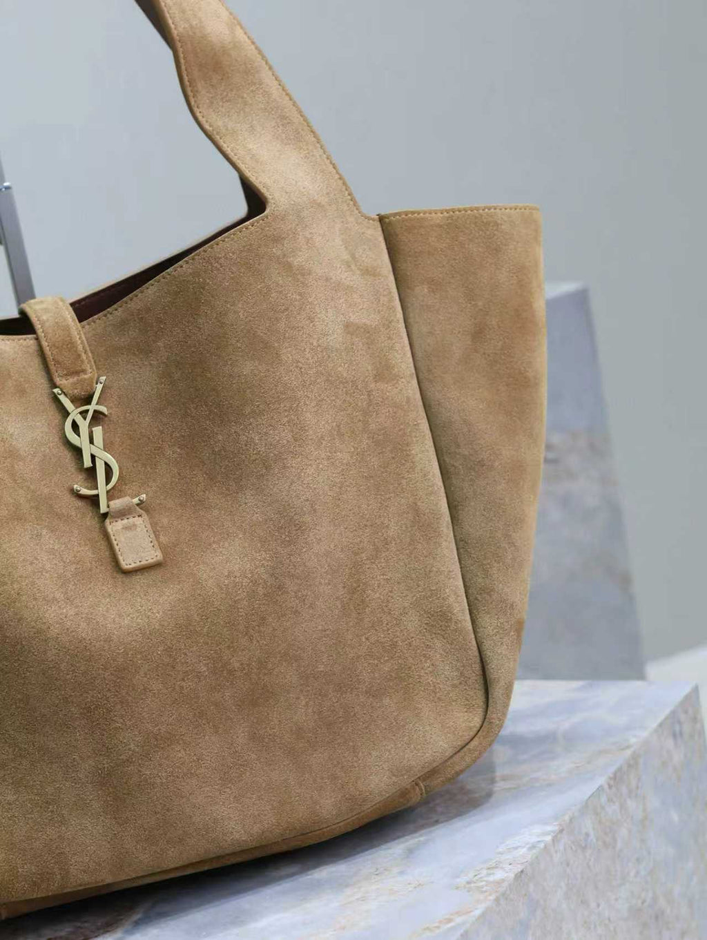 Y*S*L 50 Bag Gold Hardware Tan Suede