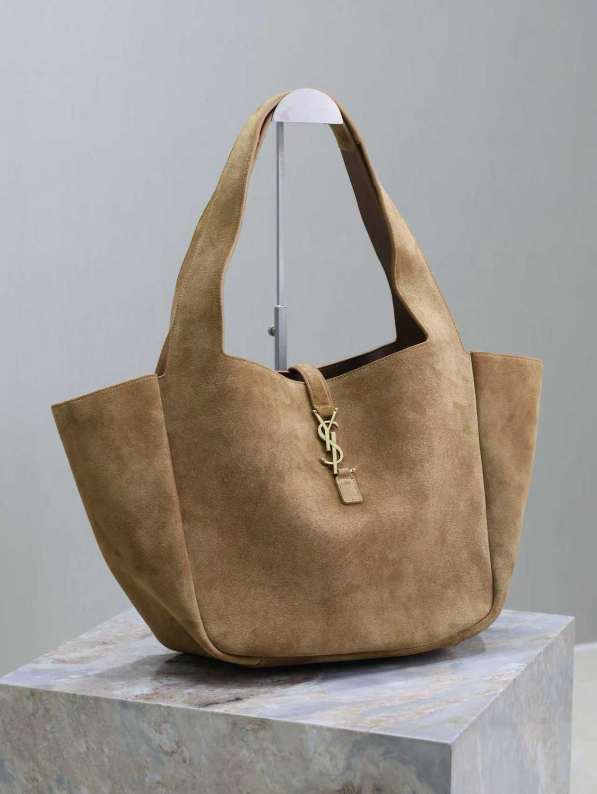 Y*S*L 50 Bag Gold Hardware Tan Suede
