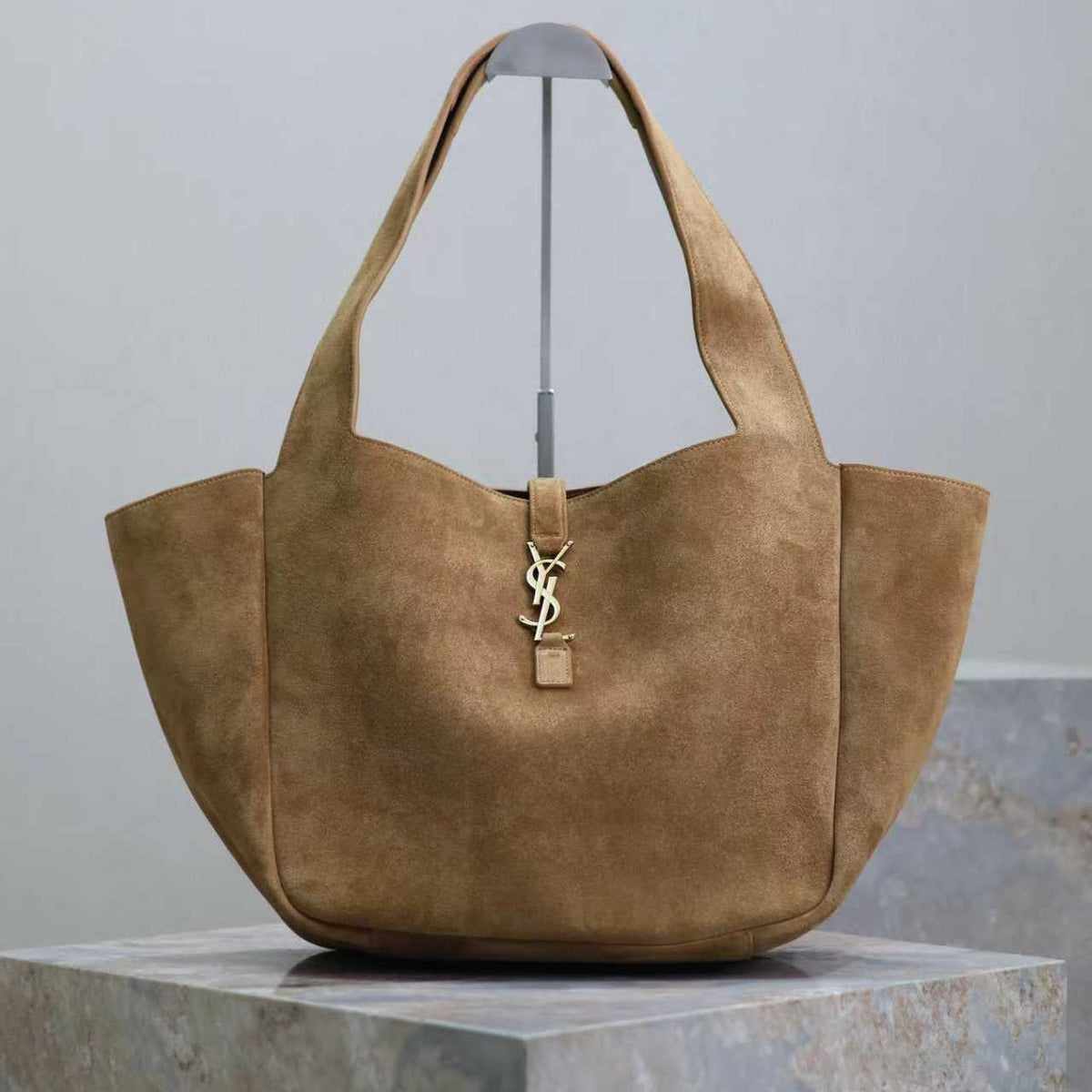 Y*S*L 50 Bag Gold Hardware Tan Suede