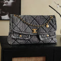 C*C 2025 Classic Flap Bag Black Denim Fabric Gold Hardware