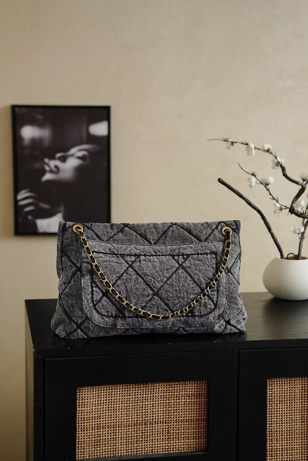 C*C 2025 Classic Flap Bag Black Denim Fabric Gold Hardware