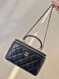 C*C Mirror Vanity Case Top Handle Chain Strap Black Lambskin GHW