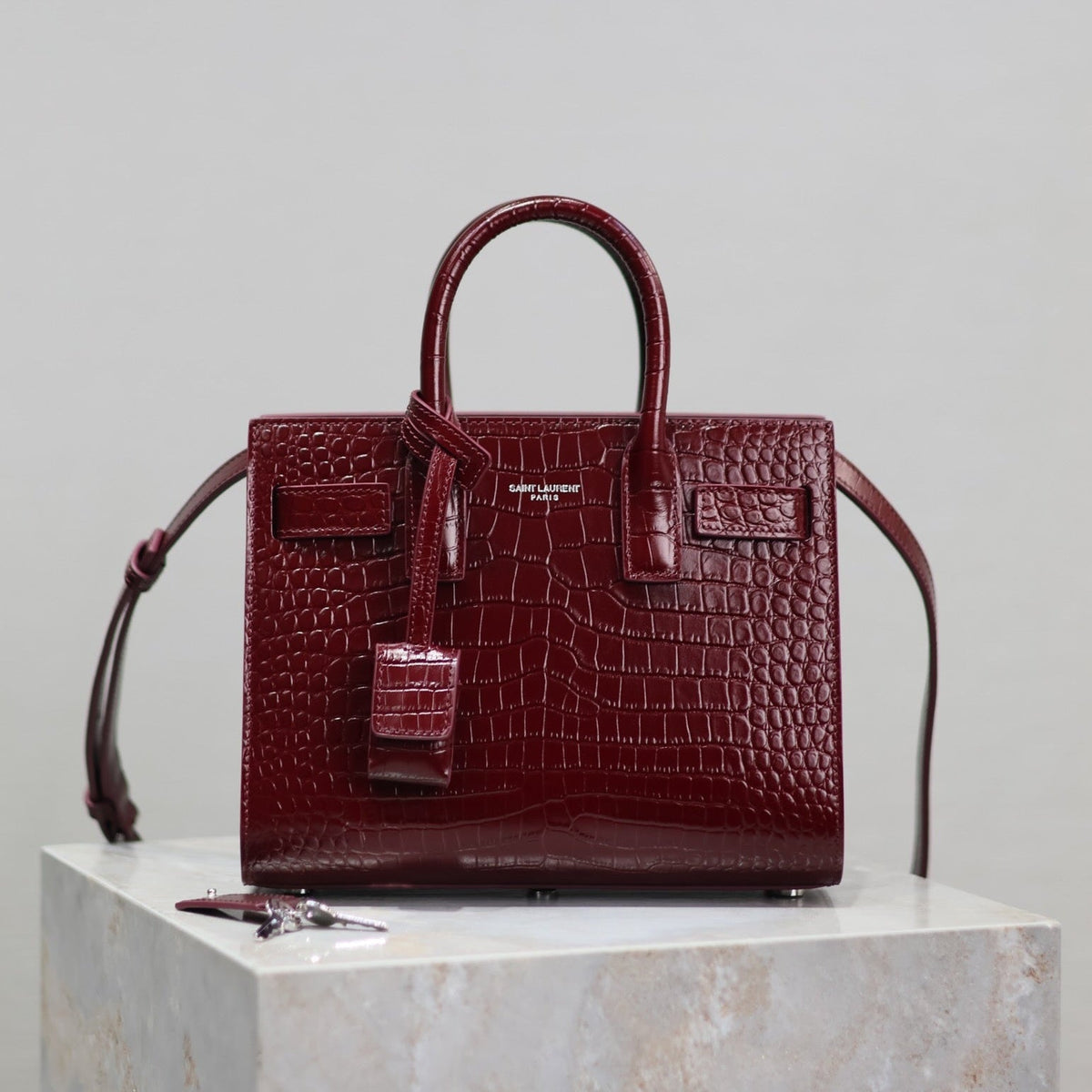 Y*S*L 2025 Sac De Jour Nano Bag 22cm Merlot Red Leather