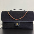 C*C 2025 Maxi Flap Bag With Top Handle 56cm Black Wool Leather