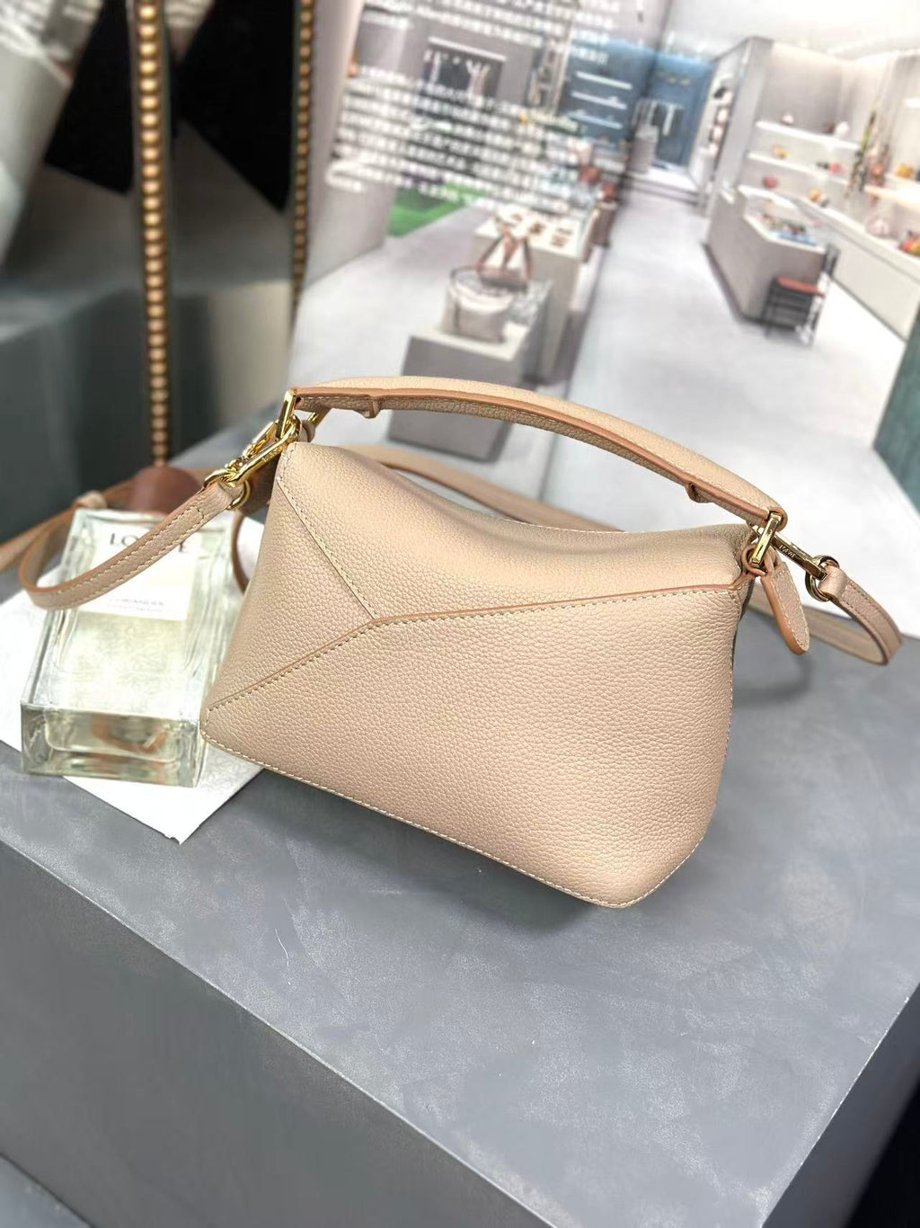 L*E MINI 18 PUZZLE BAG IN SANDY CALFSKIN GHW