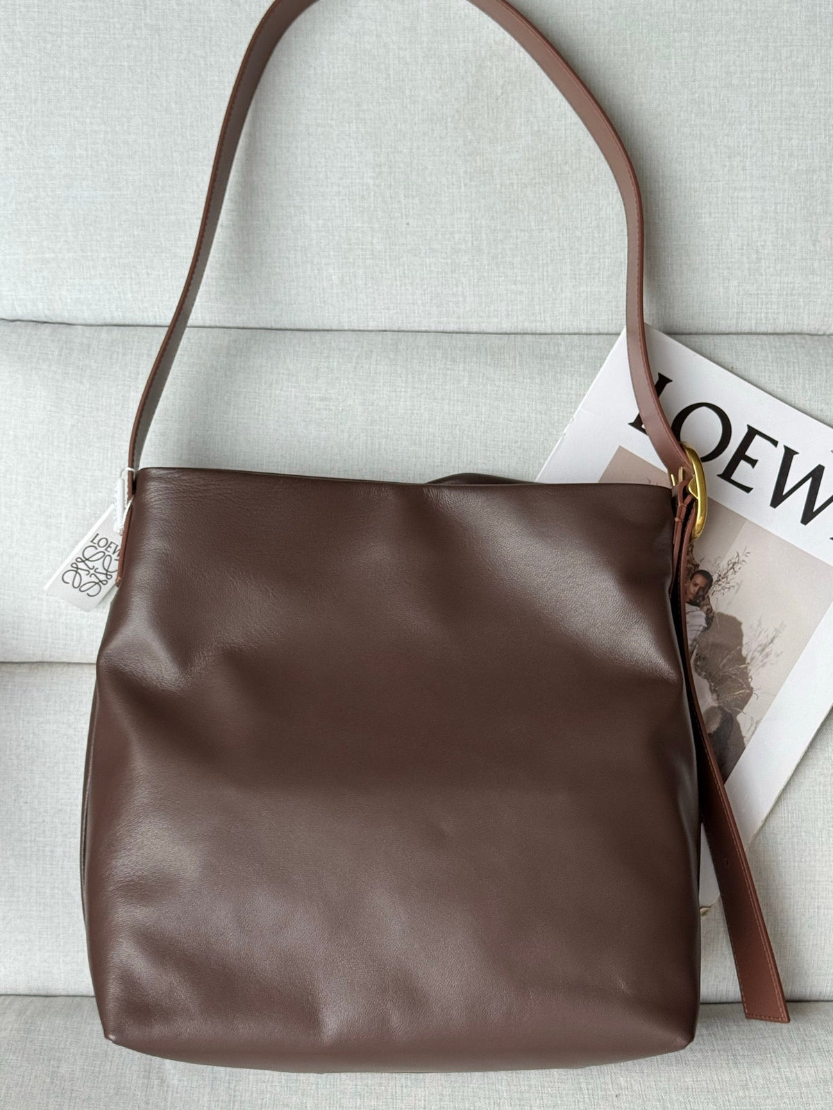 L*ewe 2025 Draped Tote Bag Dark Chestnut Mellow Nappa Lambskin