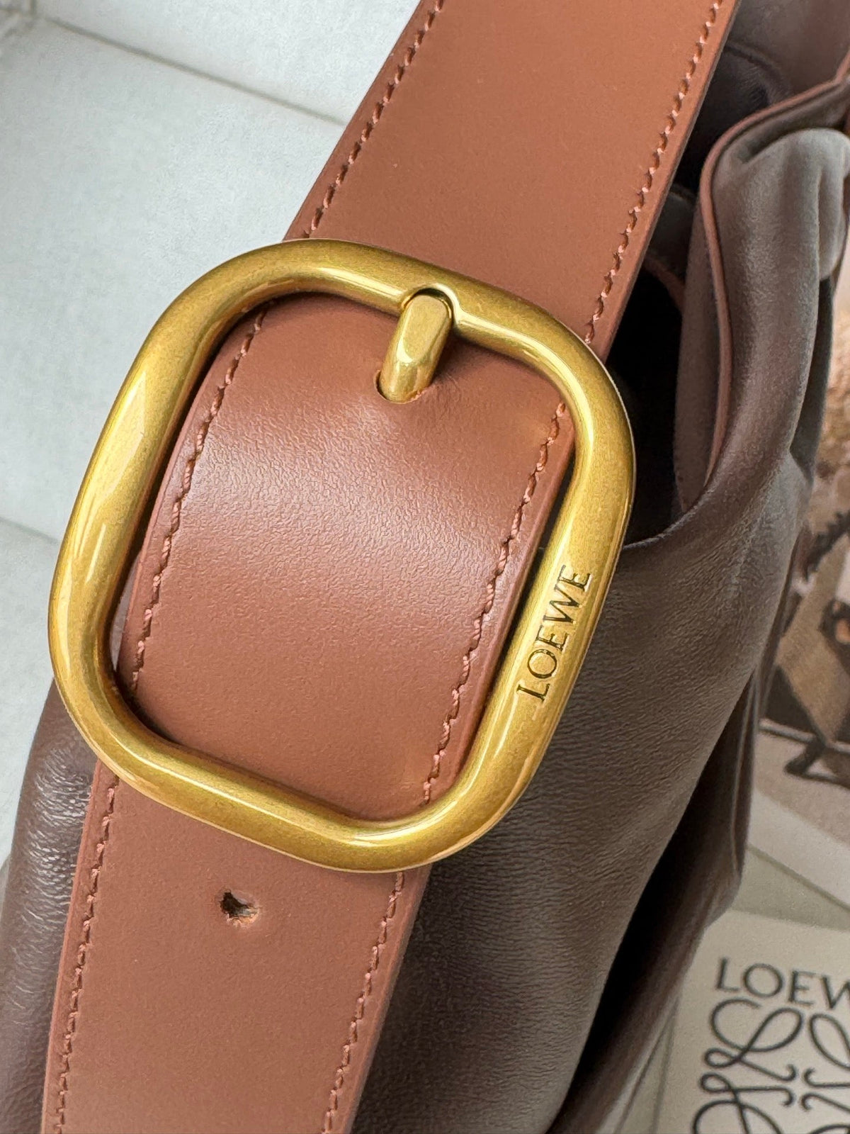 L*ewe 2025 Draped Tote Bag Dark Chestnut Mellow Nappa Lambskin
