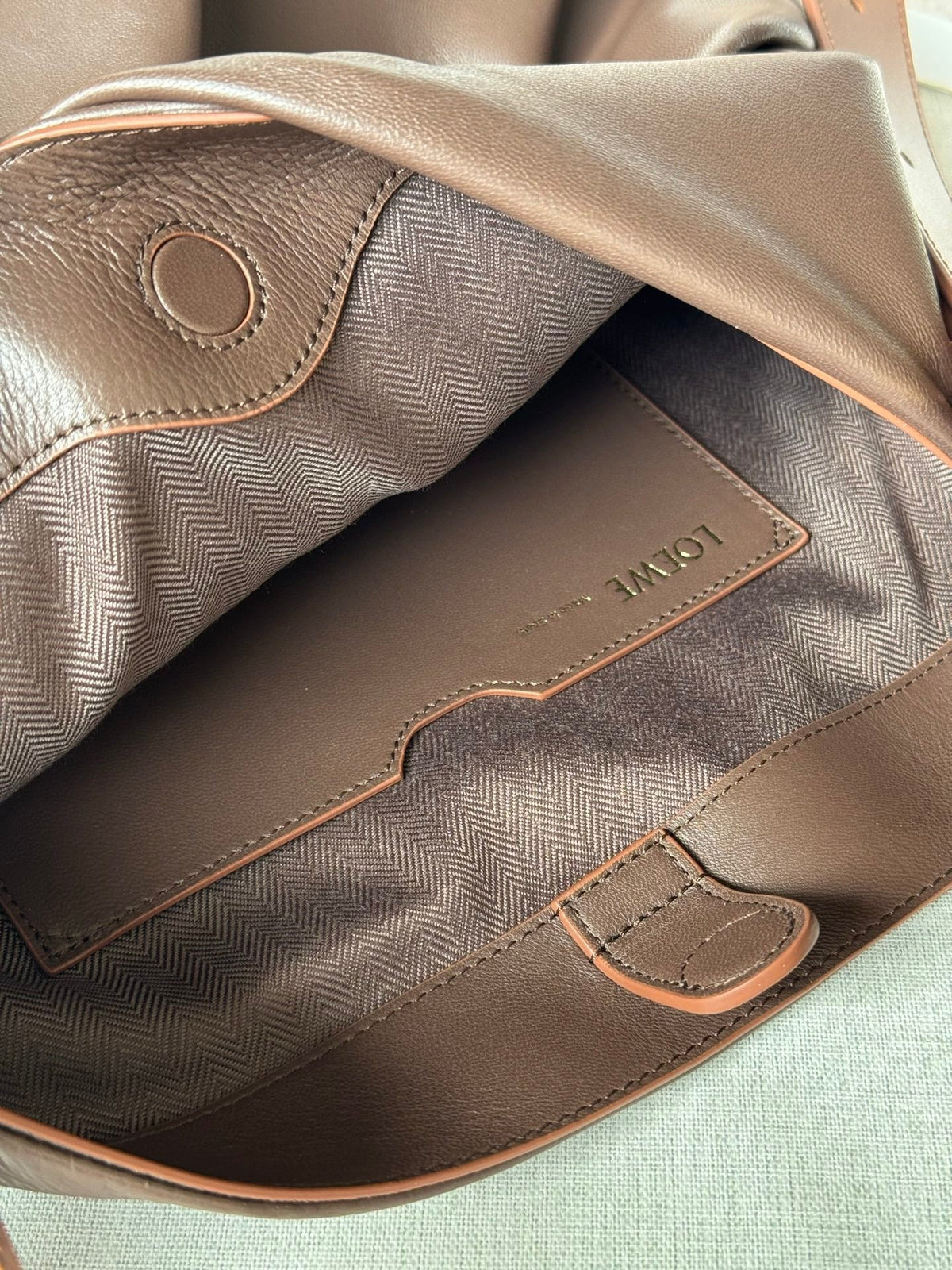 L*ewe 2025 Draped Tote Bag Dark Chestnut Mellow Nappa Lambskin