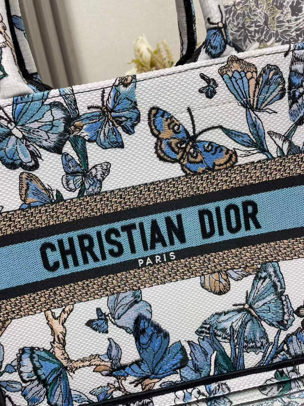 C*D 2025 Butterfly Book Tote Blue White Canvas