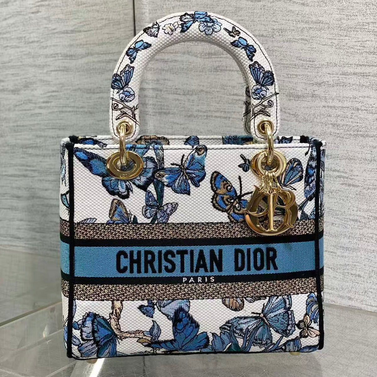 C*D 2025 Butterfly Book Tote Blue White Canvas