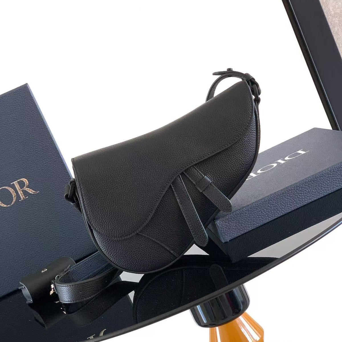 Chr*stian D*or 2025 Saddle Bag 26cm Black Grained Calfskin