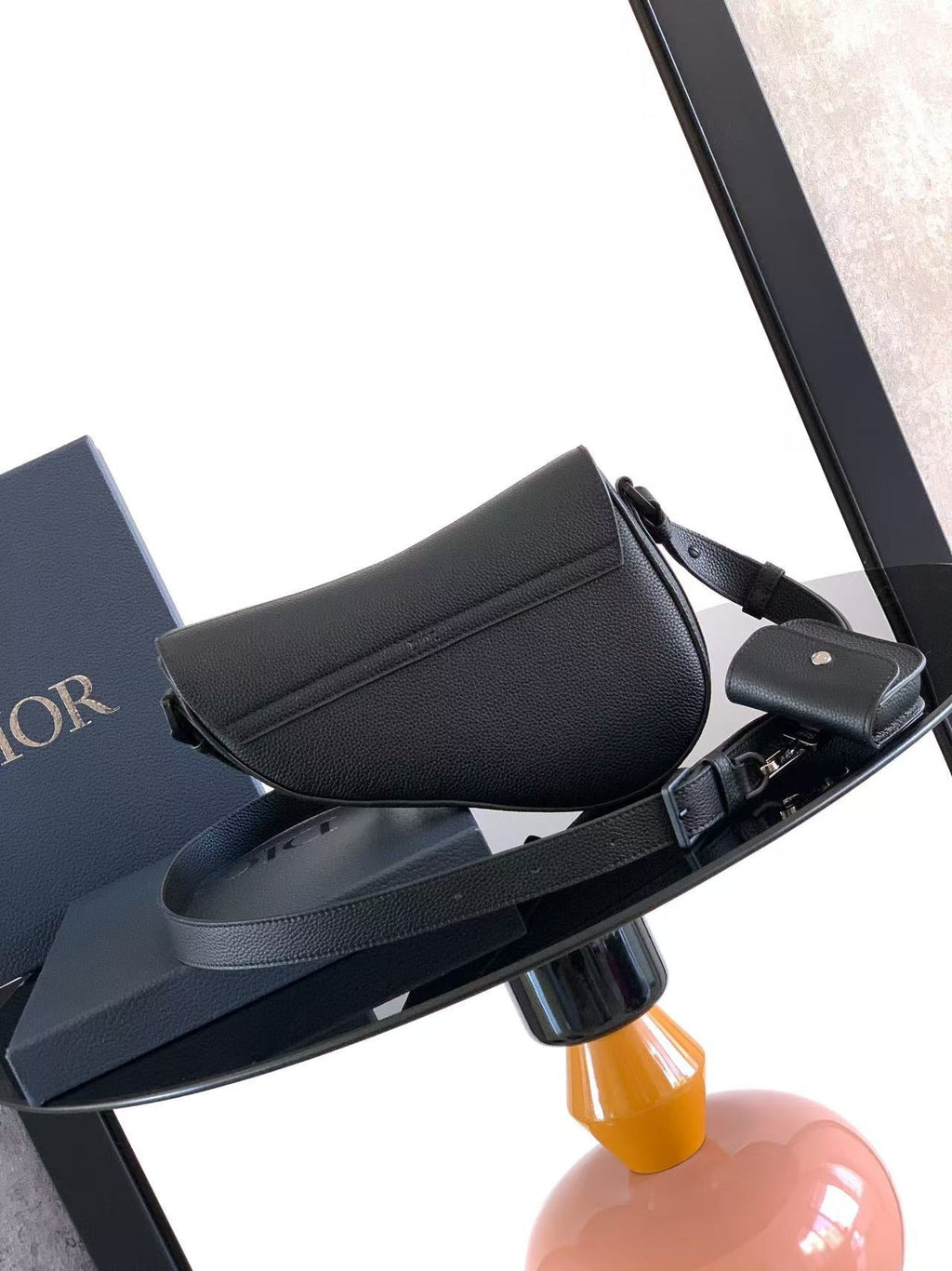 Chr*stian D*or 2025 Saddle Bag 26cm Black Grained Calfskin