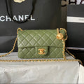 Ch*nel 25 Pearl Crush Square Flap Bag 20cm Dark Green Lambskin