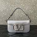 V*lentino G*ravani Small Locò Shoulder Bag Sliver Metallic Leather
