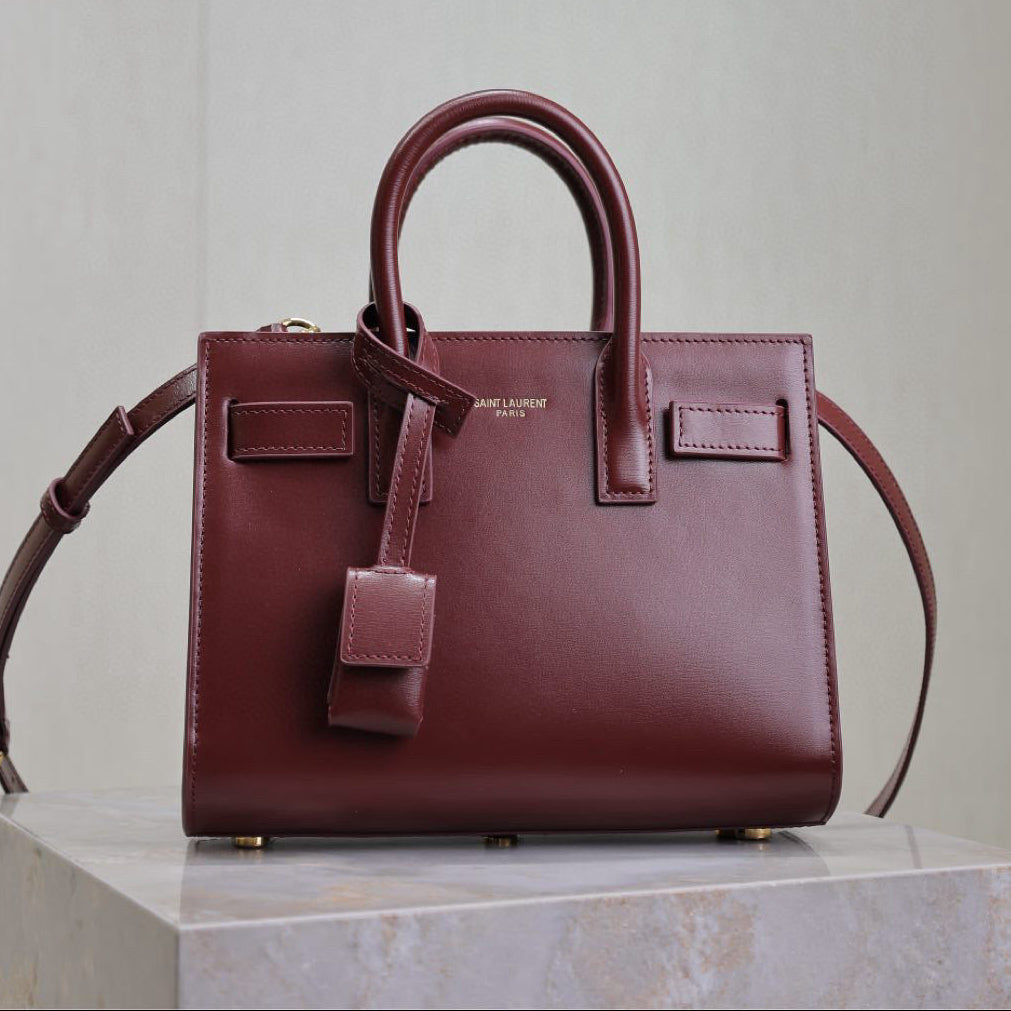 S*int L*urent Sac De Jour Nano Tote Bag Burgundy Calfskin