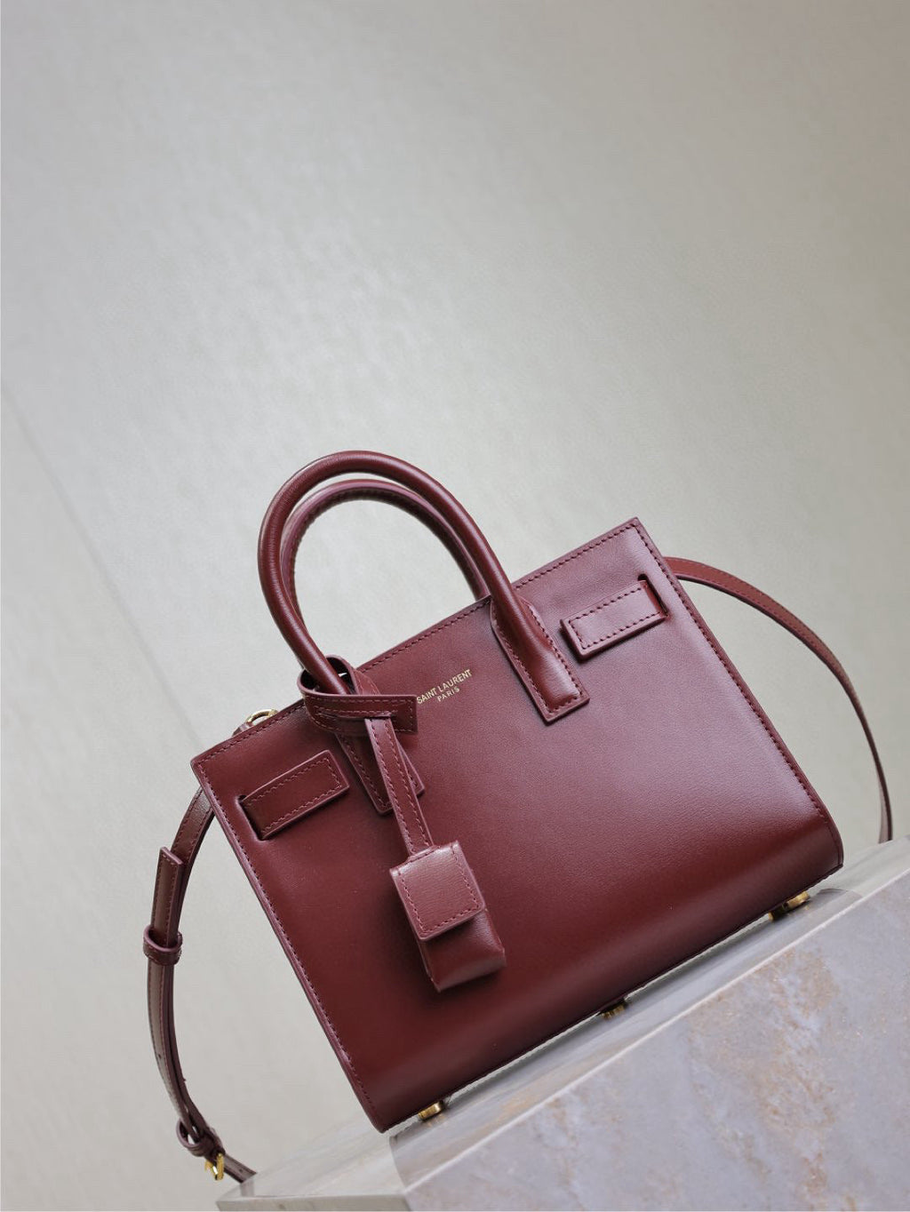 S*int L*urent Sac De Jour Nano Tote Bag Burgundy Calfskin