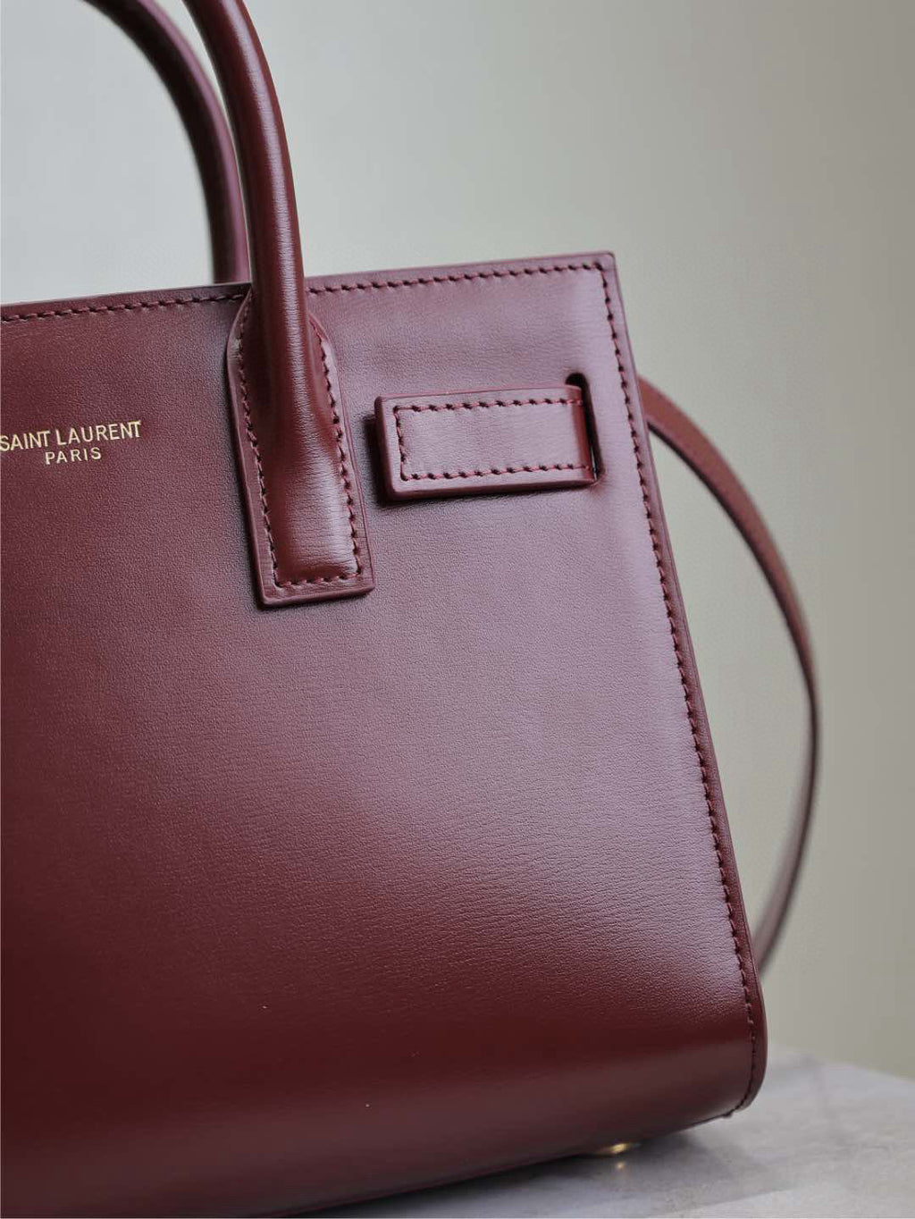 S*int L*urent Sac De Jour Nano Tote Bag Burgundy Calfskin