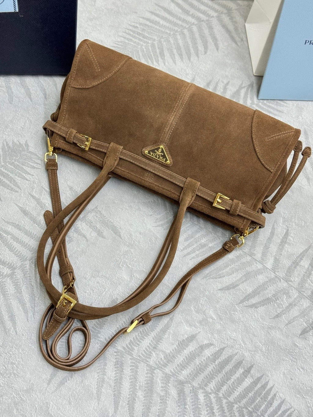 Pr*da Bonnie Large 32cm Brown Suede