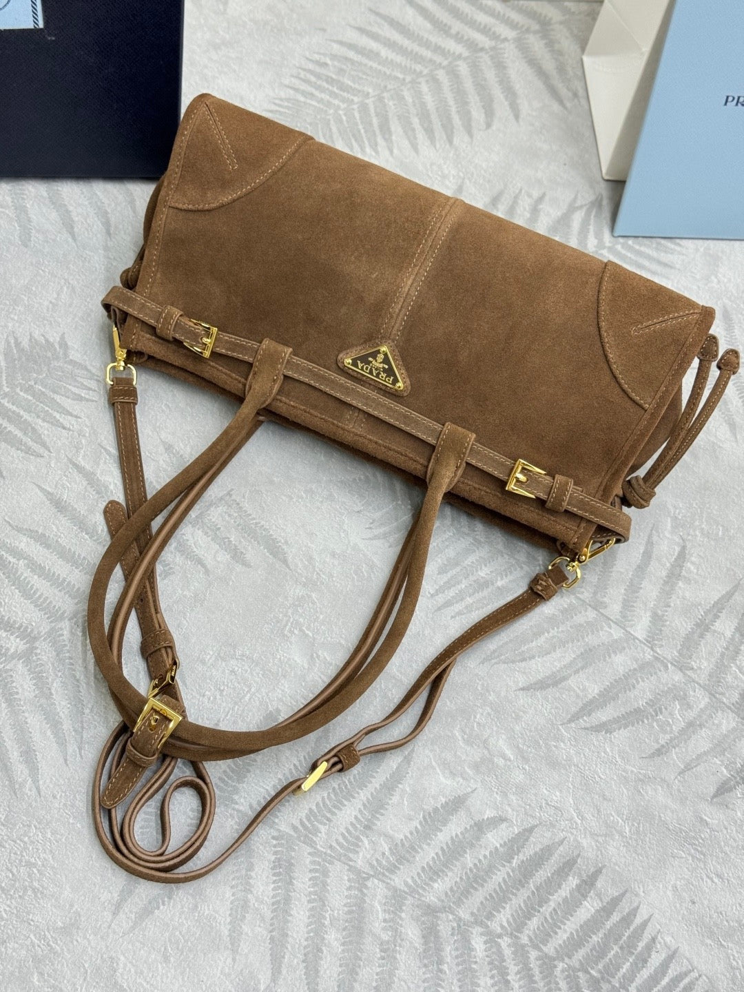 Pr*da Bonnie Large 32cm Brown Suede