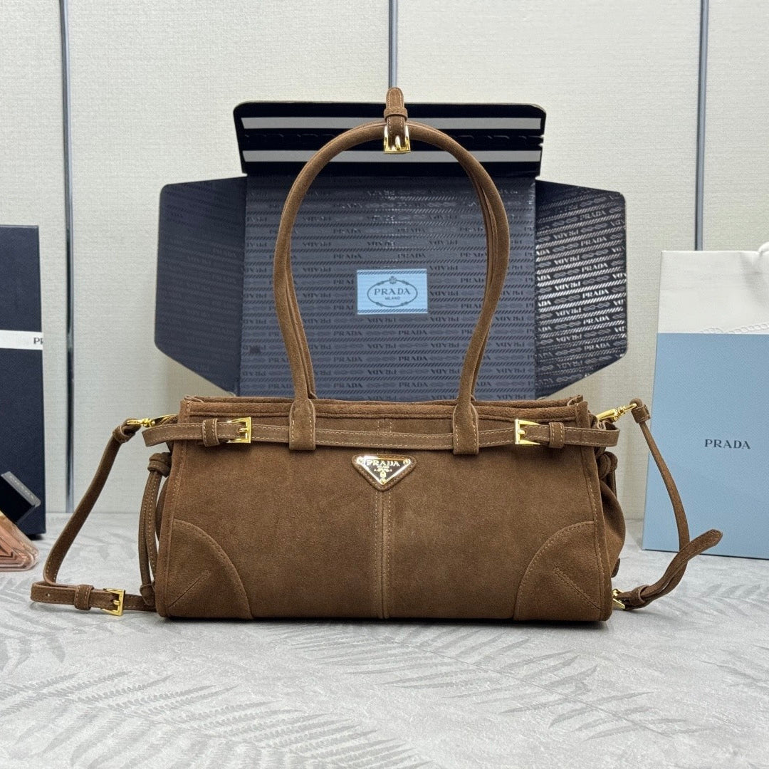 Pr*da Bonnie Large 32cm Brown Suede