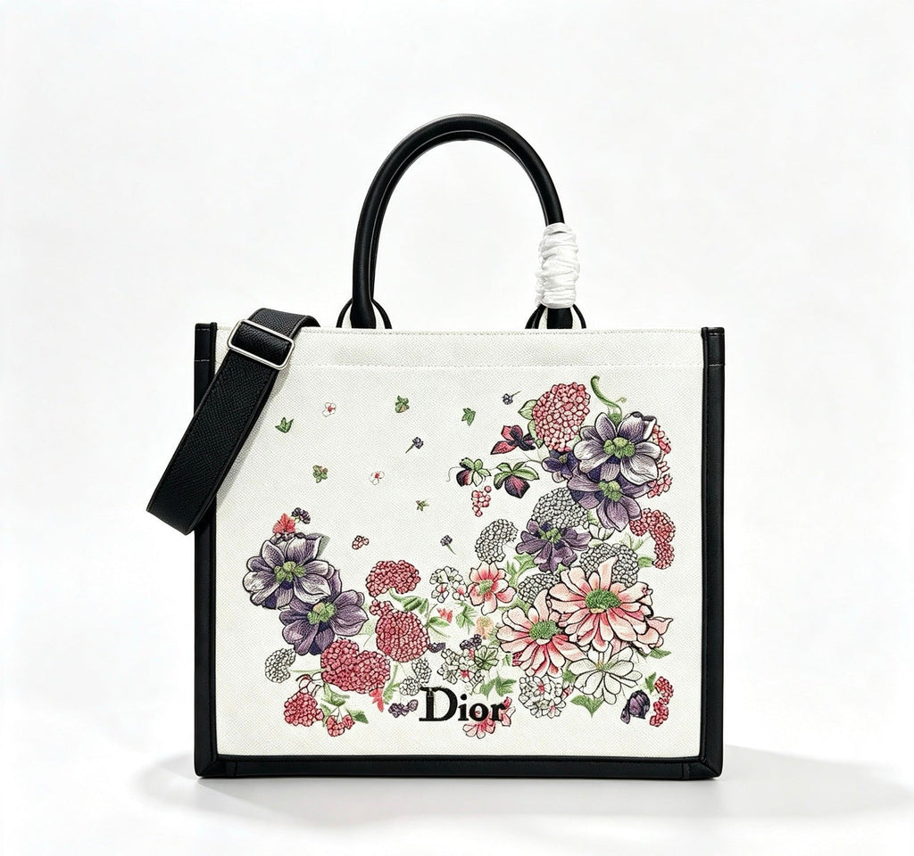 C*D Book Tote Strap D*or Hortensia Garden Embroidery Canvas