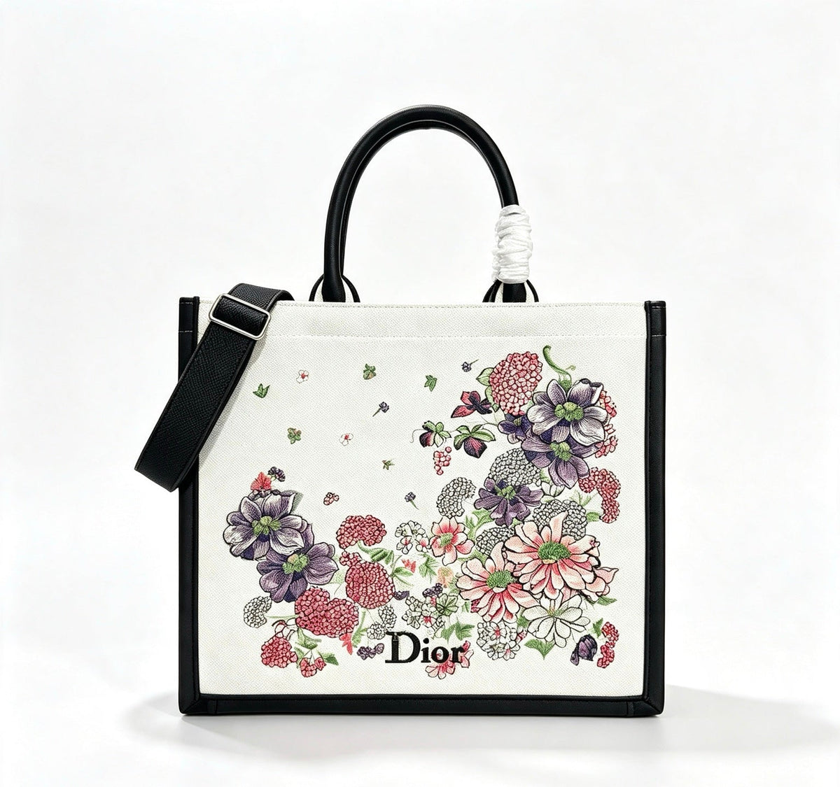 C*D Book Tote Strap D*or Hortensia Garden Embroidery Canvas