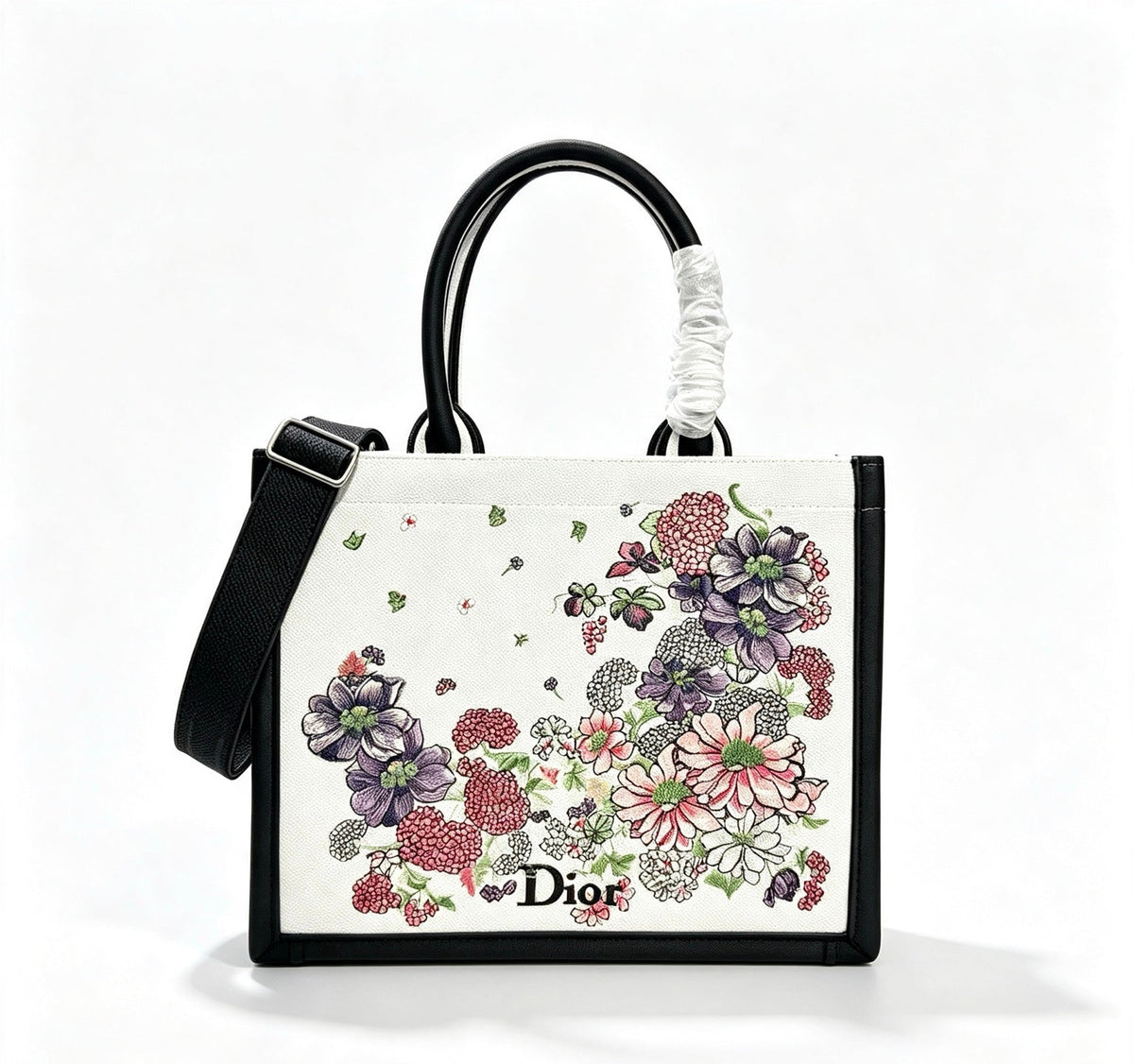 C*D Book Tote Strap D*or Hortensia Garden Embroidery Canvas
