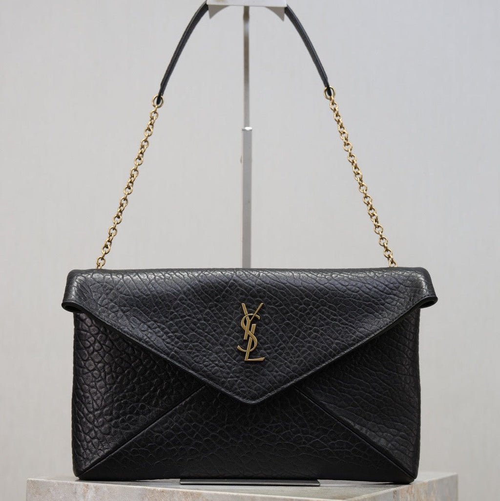 Y*S*L 2025 Cassandre XXLn Envelope Pouch On Chain Black Lambskin