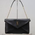 Y*S*L 2025 Cassandre XXLn Envelope Pouch On Chain Black Lambskin