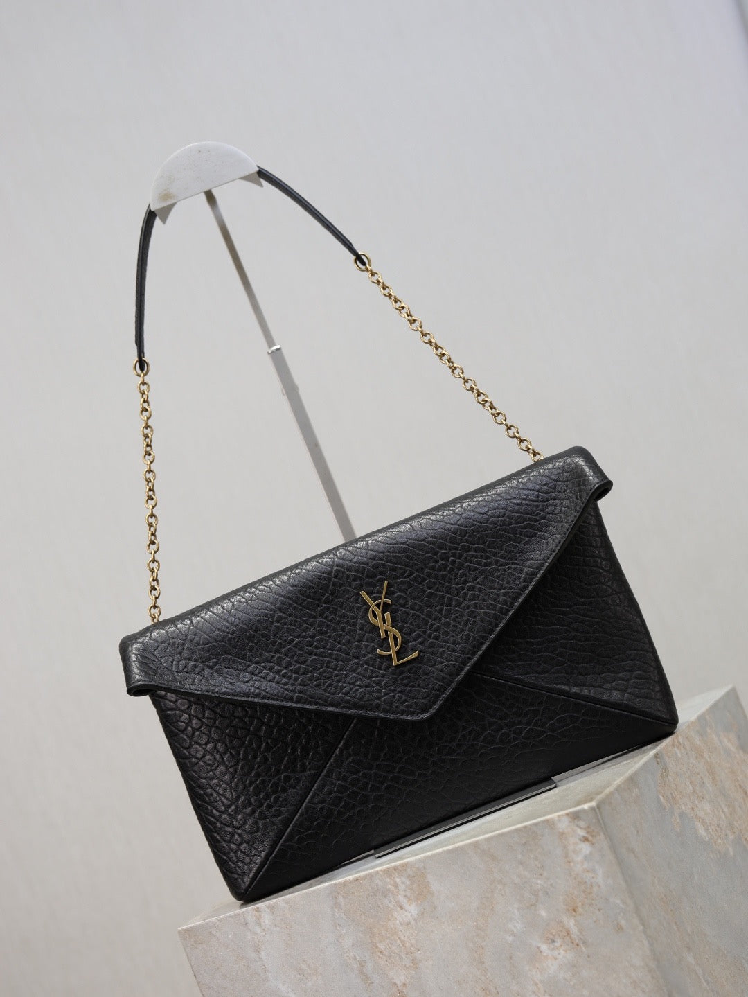 Y*S*L 2025 Cassandre XXLn Envelope Pouch On Chain Black Lambskin