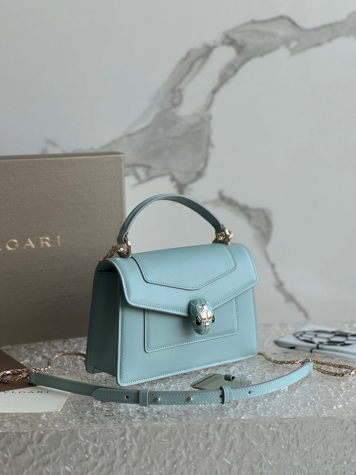 B*lgari Serpenti Forever Shoulder Bag 19 Blue in Calfskin