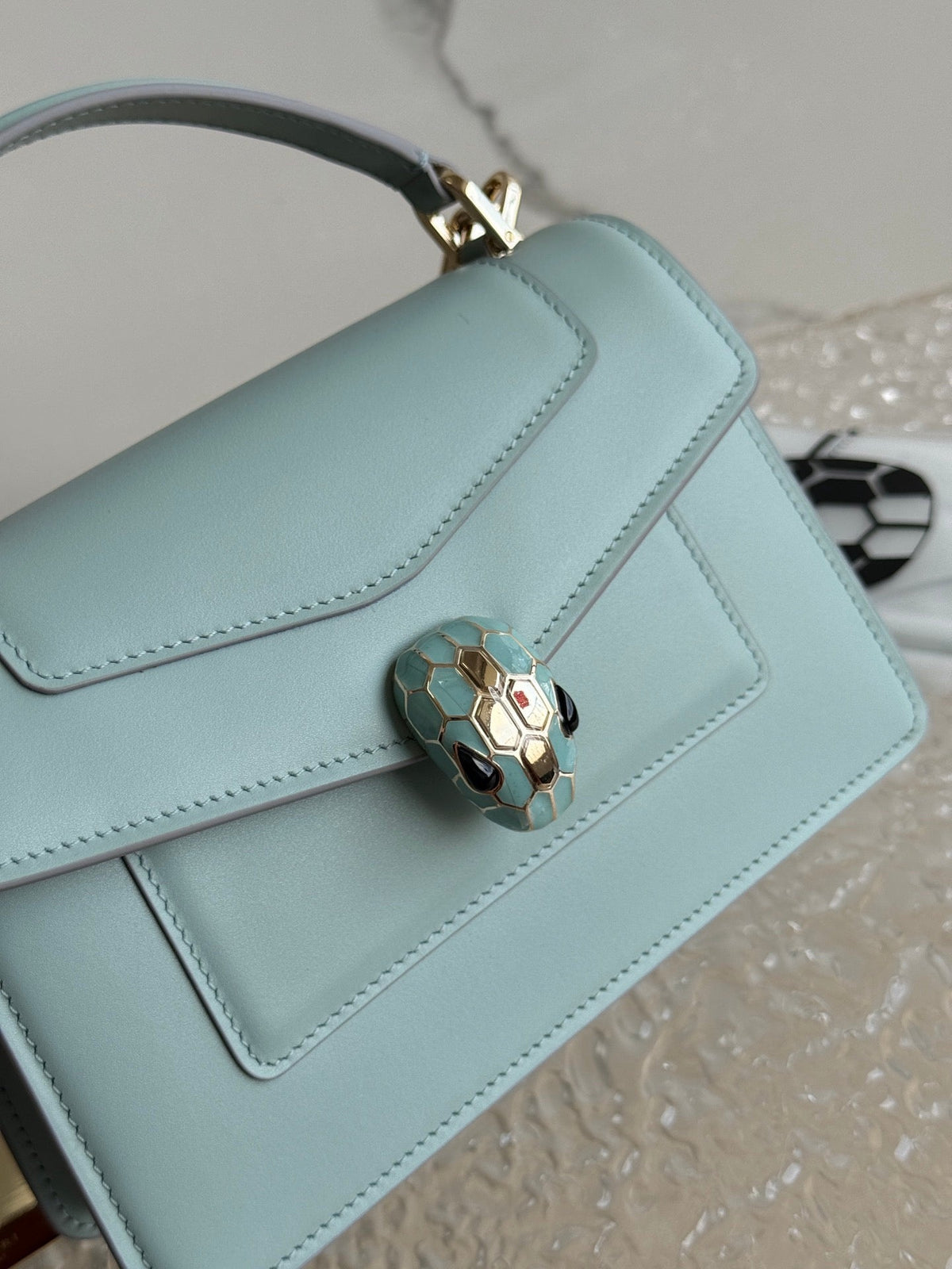 B*lgari Serpenti Forever Shoulder Bag 19 Blue in Calfskin