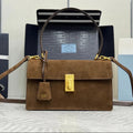 Pr*da 2026 Soft Sound Bag 28cm Brown Suede Leather