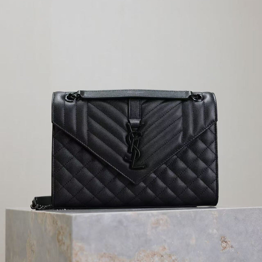 Y*S*L Envelope Chain Large Bag 24cm Black Cowhide
