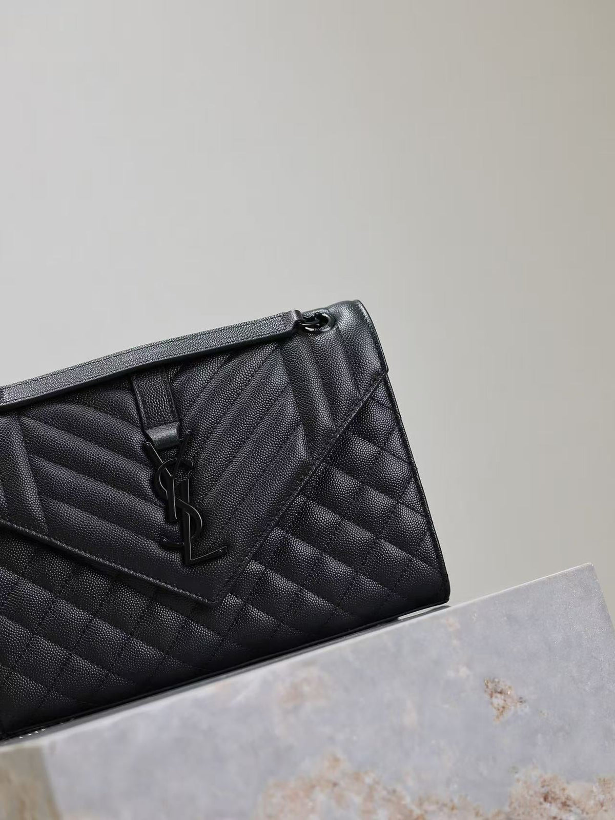 Y*S*L Envelope Chain Large Bag 24cm Black Cowhide
