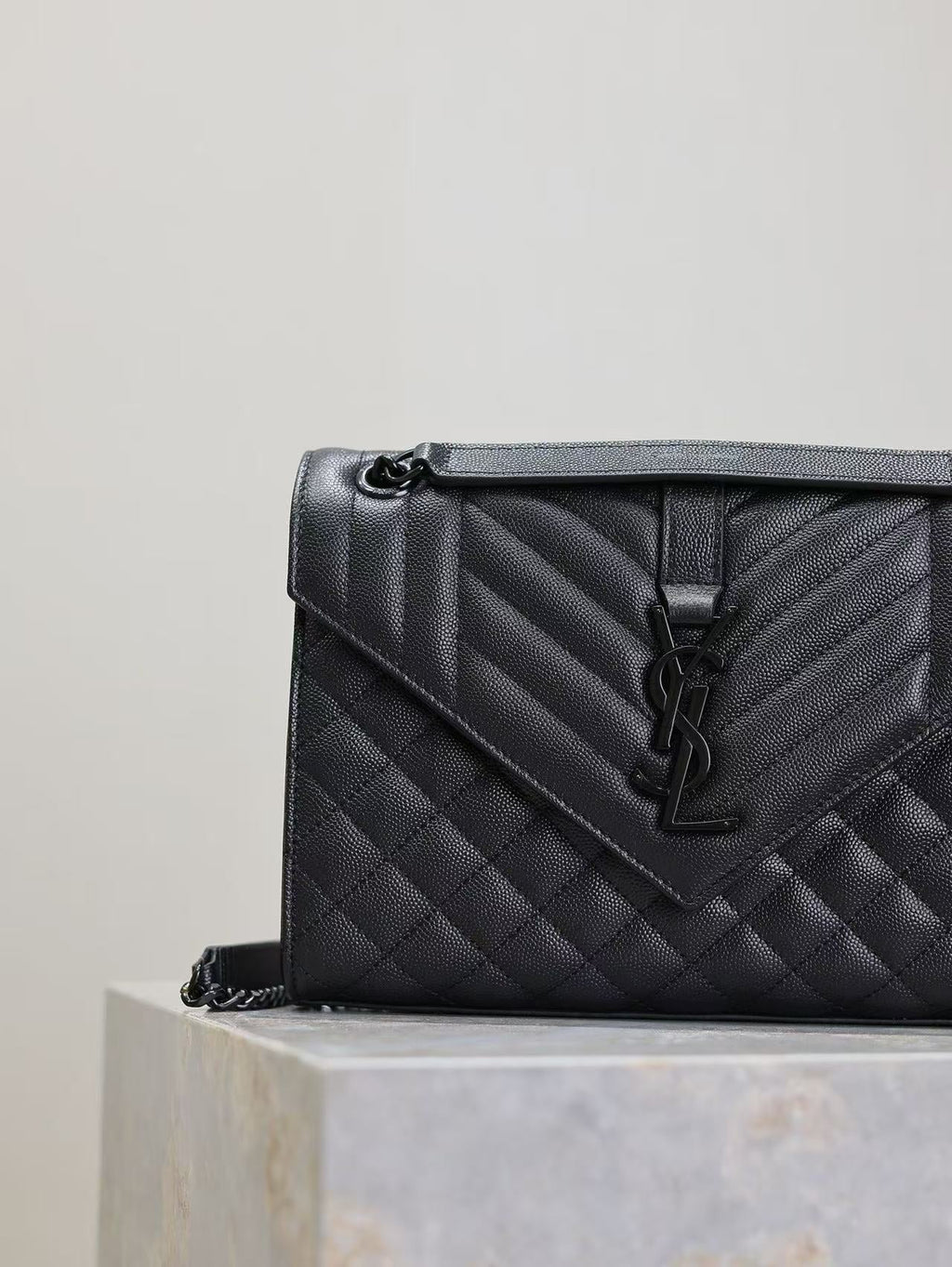 Y*S*L Envelope Chain Large Bag 24cm Black Cowhide
