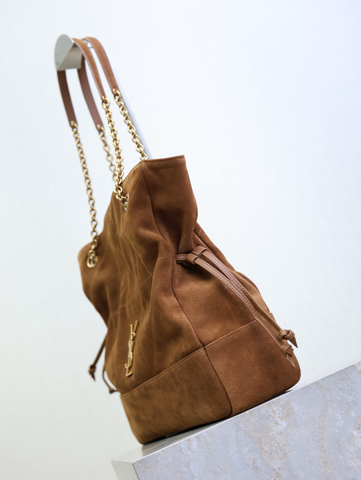 Y*S*L Large 35cm Caramel Suede Bucket Bag