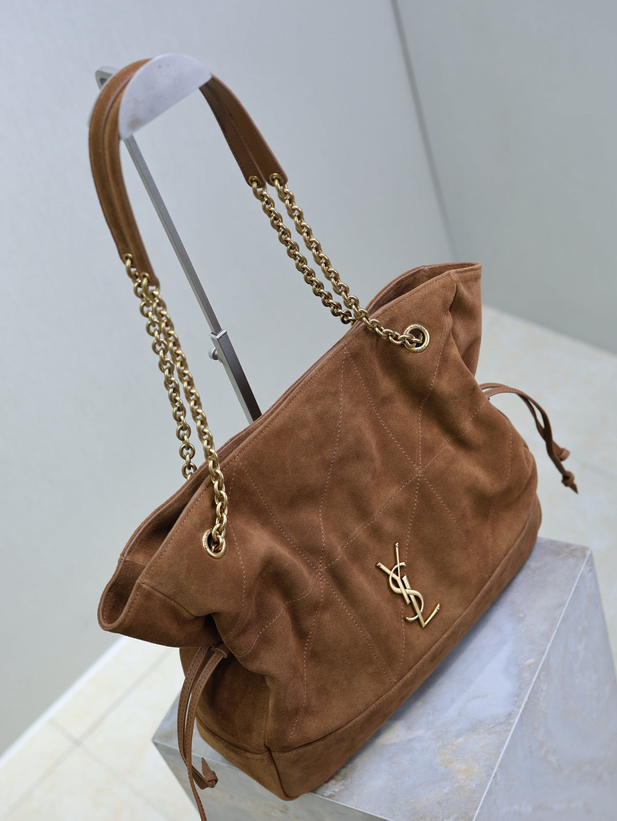 Y*S*L Large 35cm Caramel Suede Bucket Bag