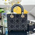 D*or 2026 Lady D*or Bag 20cm Black Gold Tweed Leather