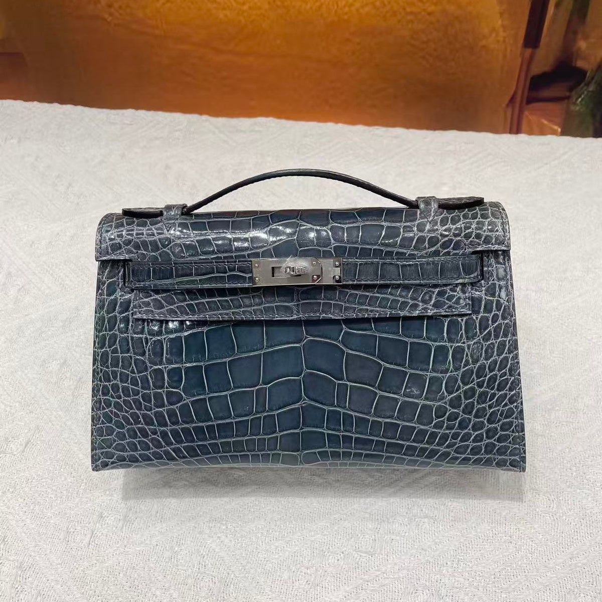 H*M Kelly 22cm Dark Blue-Gray Patent Corocodile (Production needs 12 days to complete)