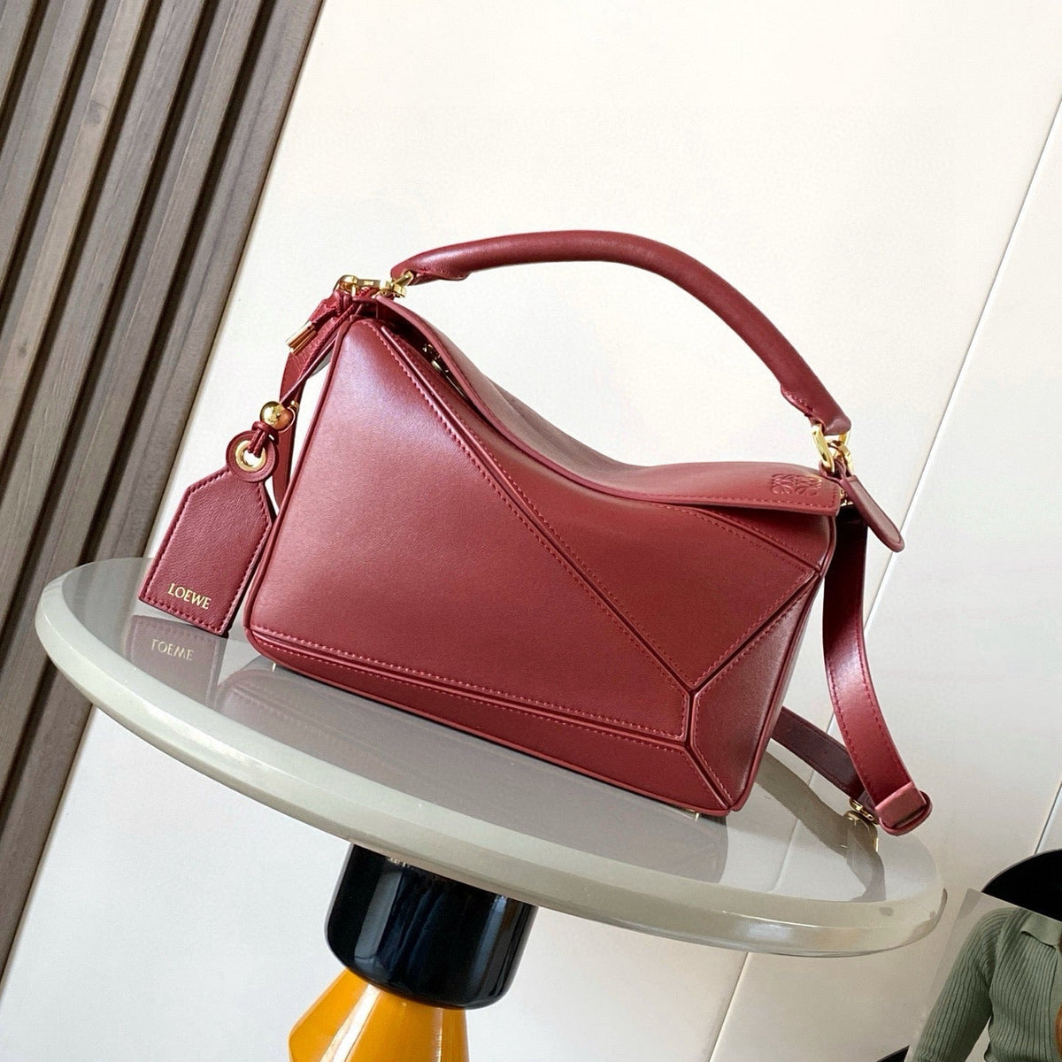 L*E Featherlight Puzzle Bag 24cm In Burgundy Nappa Calfskin