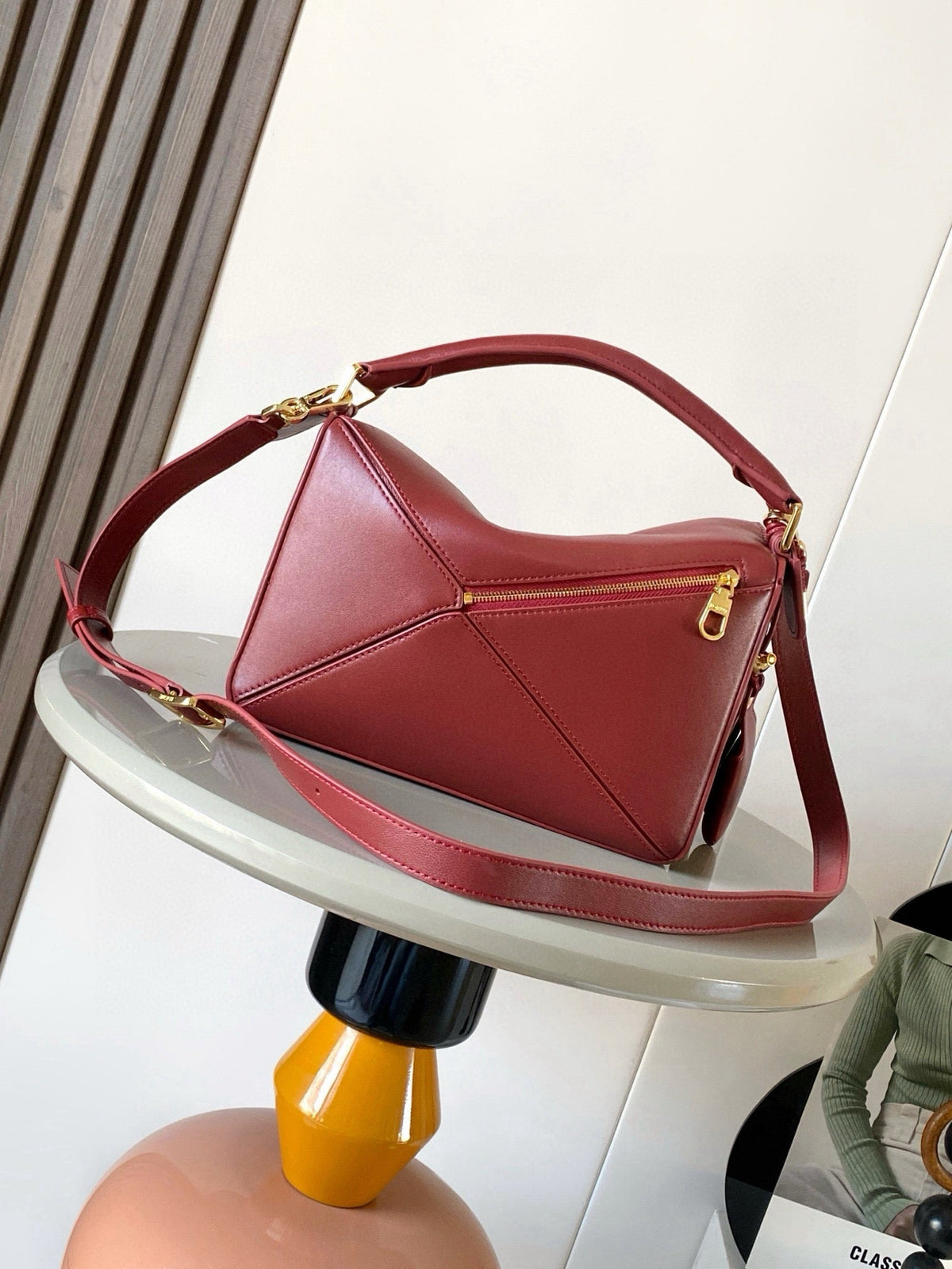 L*E Featherlight Puzzle Bag 24cm In Burgundy Nappa Calfskin