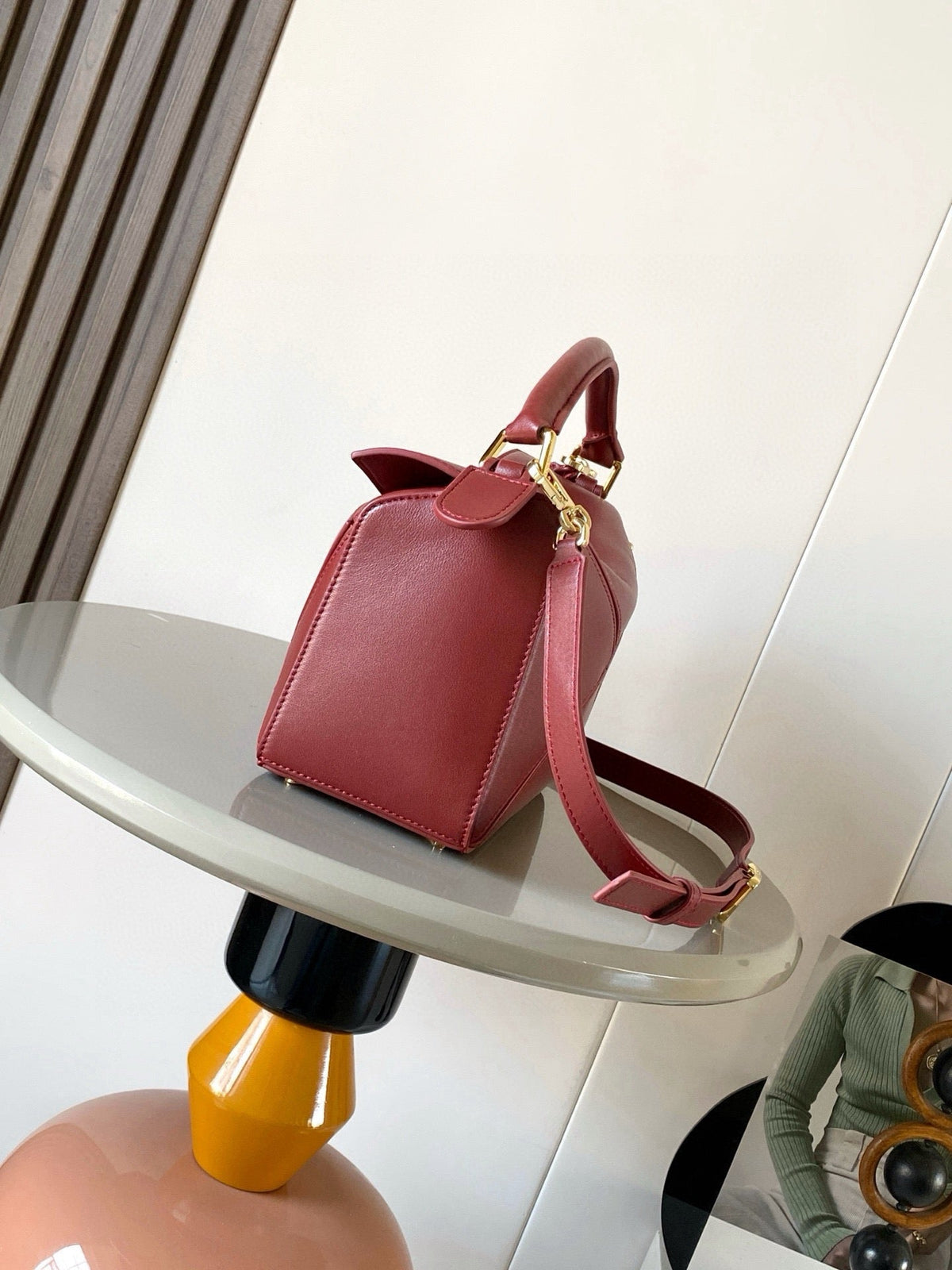 L*E Featherlight Puzzle Bag 24cm In Burgundy Nappa Calfskin