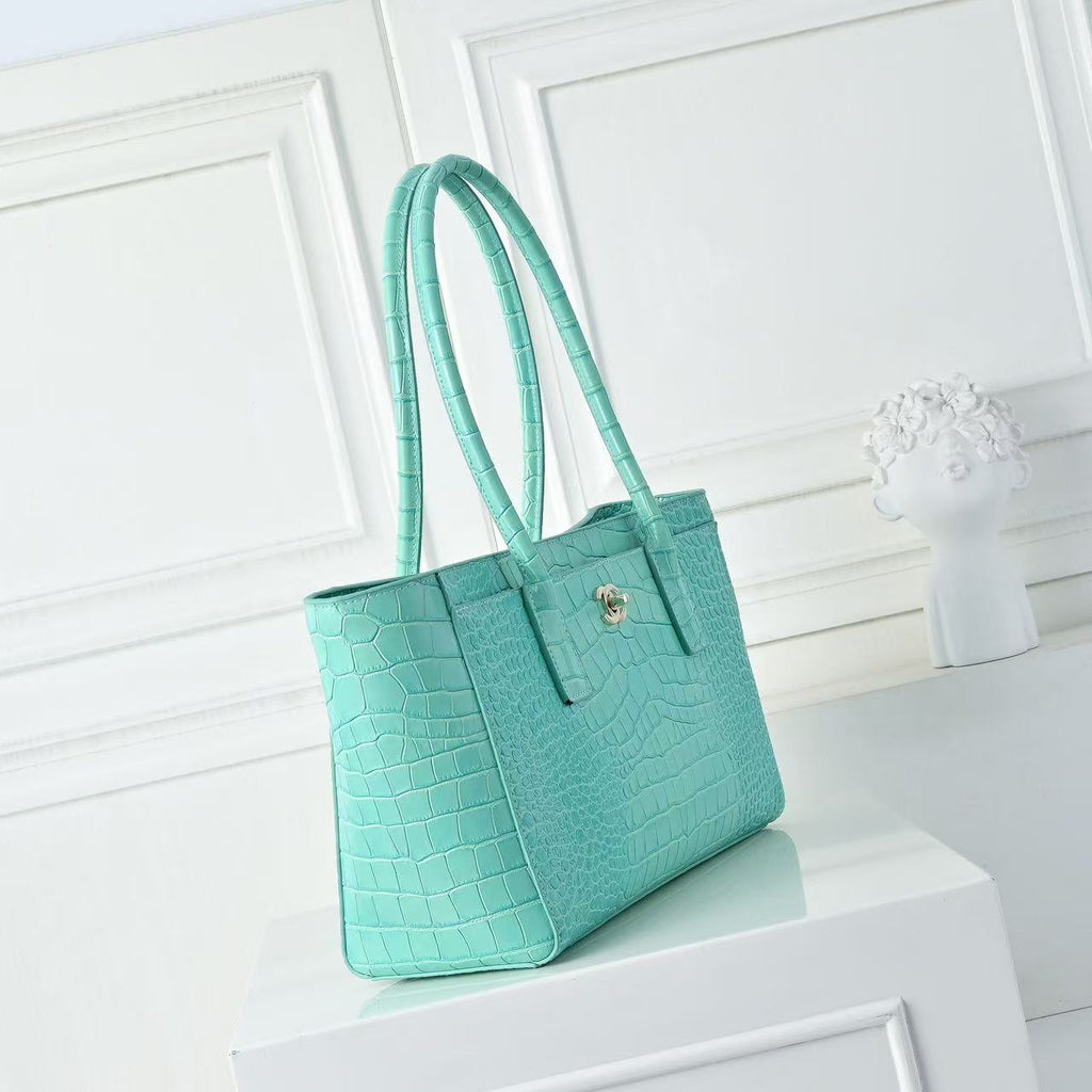 C*C 2026 Shopping Bag Crocodile Embossed Calfskin
