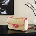 C*C 25/26 Smal Flap Bag 23cm Beige Pink Straw Lambskin