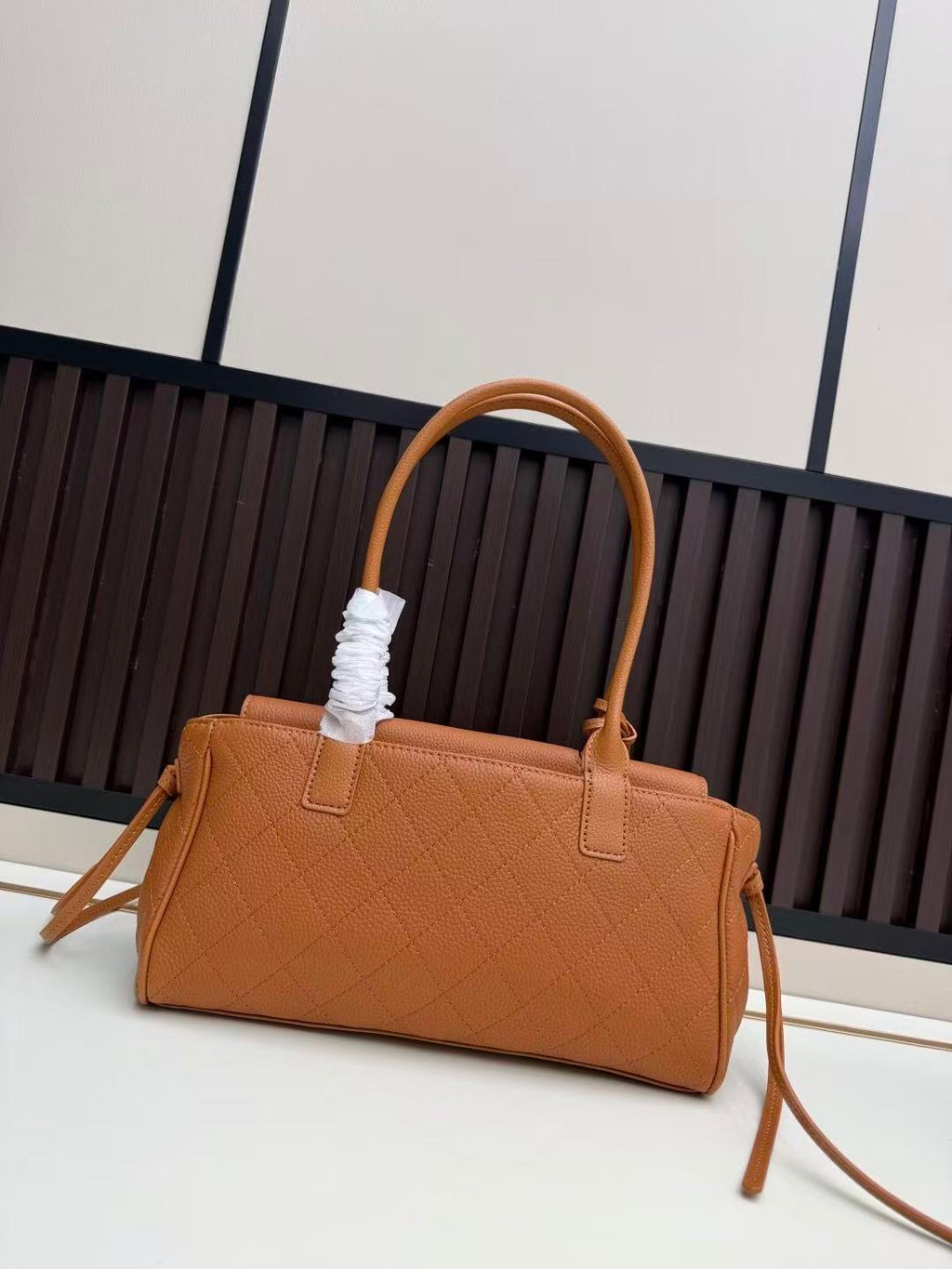 Ch*nel Flap Bag Top Handle 30cm Brown Cowhide Leather